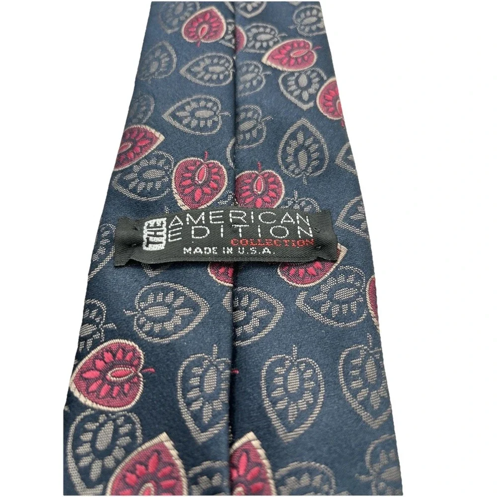 Men's Necktie American Edition Collection Palm Leaves Dark Navy With Red & Brown